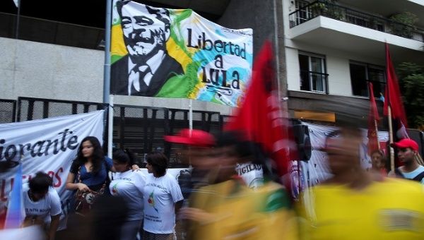 Argentinians participate in a protest to free Brazilian former President Luiz Inacio Lula da Silva in Buenos Aires.
