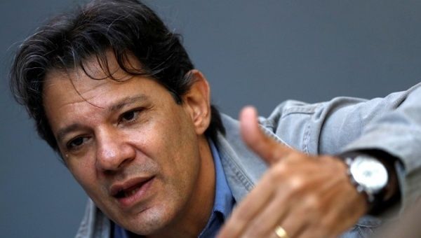 Former Sao Paulo mayor Fernando Haddad speaks during an interview with Reuters in Sao Paulo, Brazil, April 17, 2018. 
