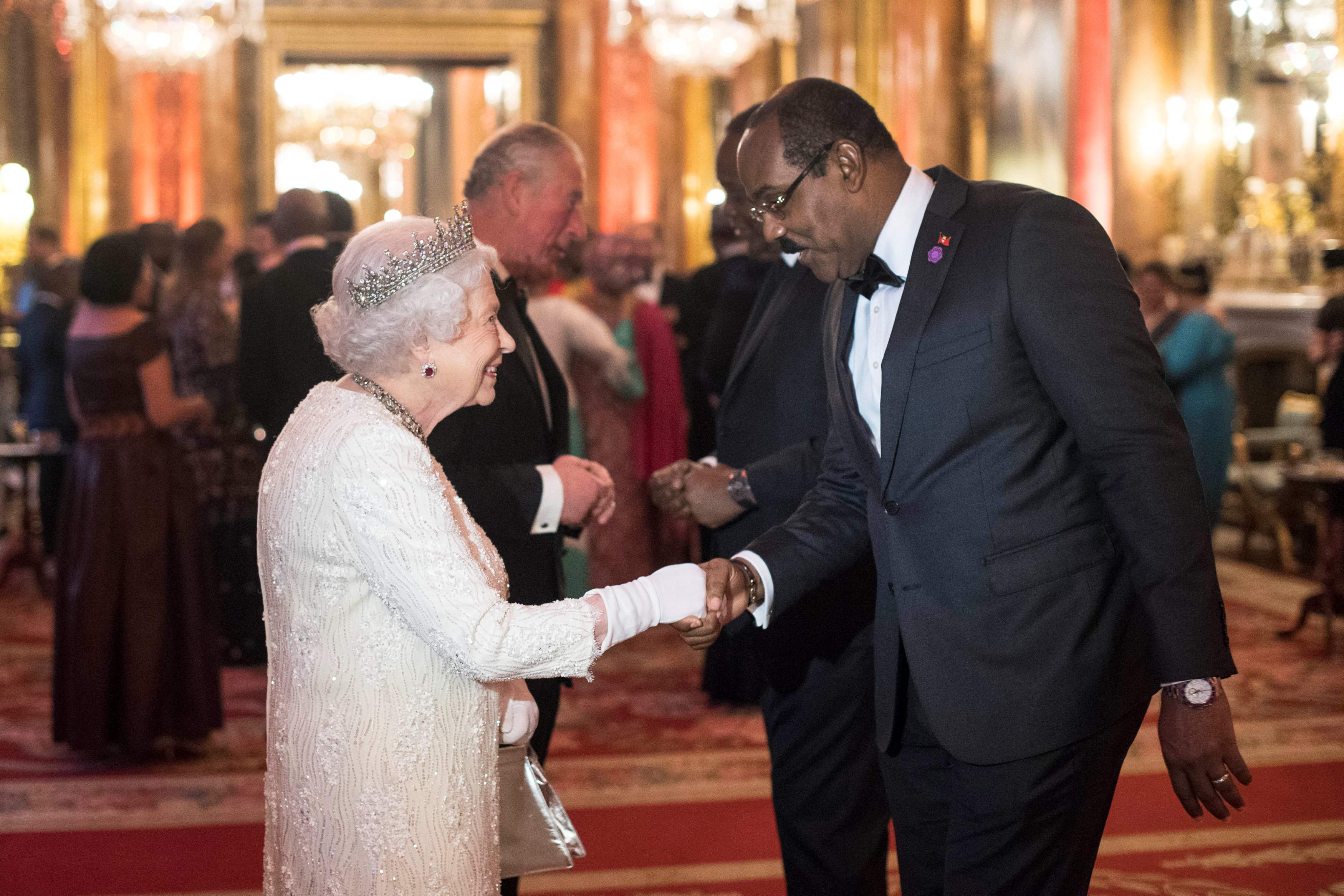 The Prime Minister of Antigua and Barbuda Gaston Browne (Right) meets with Queen Elizabeth II.