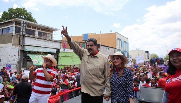 Venezuela's President Nicolas Maduro attends a campaign rally with his wife Cilia Flores in Carora.