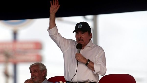 Nicaragua's President Daniel Ortega speaks to supporters during May Day celebrations in Managua, Nicaragua April 30,2018