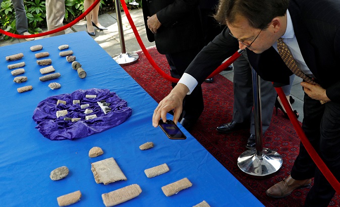 U.S. Immigration and Customs Enforcement (ICE) hosts an event to return several thousand ancient artifacts to the Republic of Iraq, at the Iraqi ambassador's residence in Washington, DC, U.S., May 2, 2018.