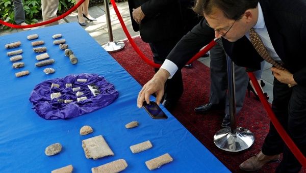 U.S. Immigration and Customs Enforcement (ICE) hosts an event to return several thousand ancient artifacts to the Republic of Iraq, at the Iraqi ambassador's residence in Washington, DC, U.S., May 2, 2018. 
