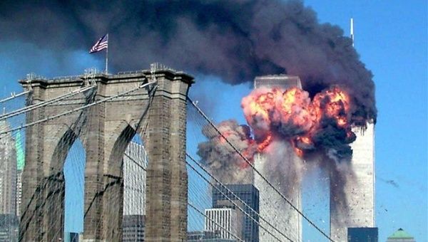 The World Trade Center in New York City immediately after the terror attacks on September 11, 2001.