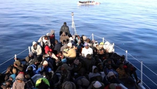 Migrants are rescued by Libyan coastguards in the Mediterranean Sea off the coast of Libya, January 15, 2018.