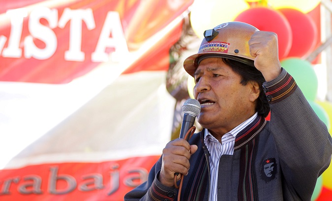 Bolivia's President Evo Morales speaks during May Day celebrations in Oruro, Bolivia, May 1, 2018.