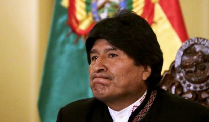 Bolivian President Evo Morales reacts during a speech.