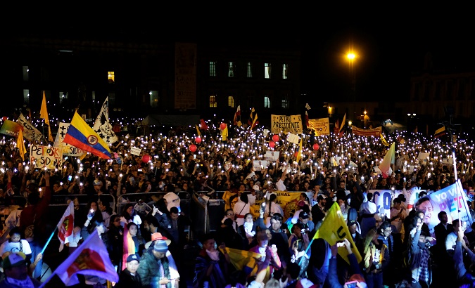 The crowd at Petro's Bogota rally.