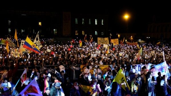 The crowd at Petro's Bogota rally. 