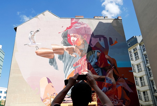 Work by urban artists TelmoMiel and James Bullough at the first Berlin Mural Fest 2018, where local and international urban artists have created a large open-air gallery to enrich urban spaces. 
