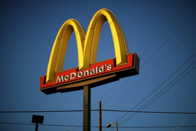 The logo of a McDonald's Corp restaurant is seen in Los Angeles, California, U.S. Oct. 24, 2017.