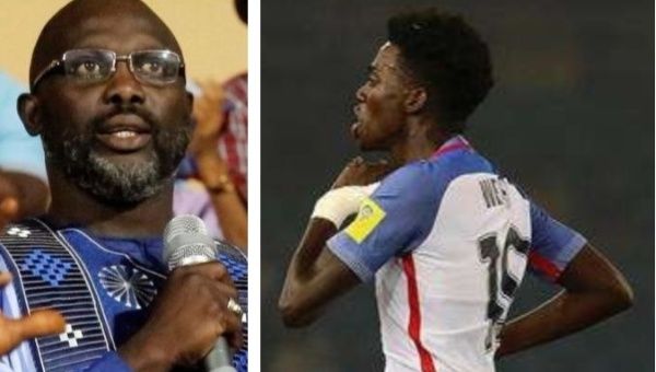 Timothy Weah, son of Ballon d'Or winner and Liberian President George Weah (L), scores on full international debut.