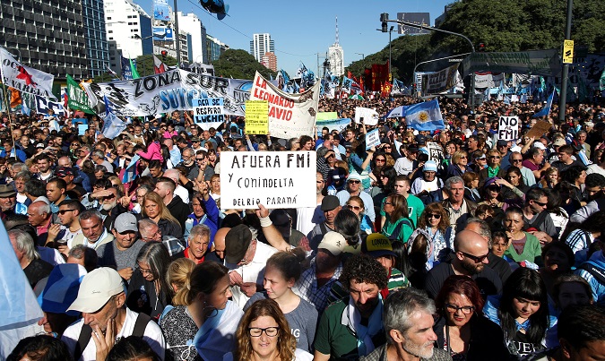 A protest against the government's negotiations with the International Monetary Fund (IMF) over economic measures taken by Argentine President Mauricio Macri's government in Buenos Aires, Argentina, May 25, 2018