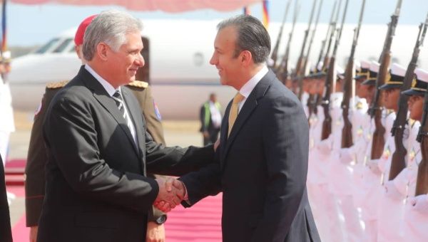 Diaz-Canel was greeted by Venezuelan Vice President Tareck El Aissami.