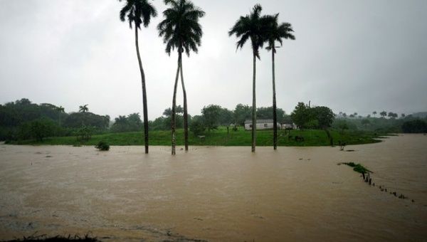A view of a partially flooded farm as Subtropical Storm Alberto passed Cuba's west coast of Cuba on May 26, 2018.