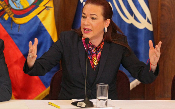 Ecuador's Foreign Minister Maria Fernanda Espinosa gestures while addressing the media in Quito, Ecuador January 11, 2018.