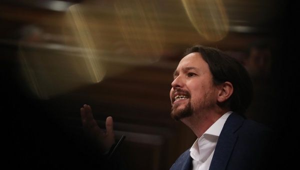 Podemos (We Can) party leader Pablo Iglesias delivers a speech during a motion of no confidence debate at Parliament in Madrid, Spain, May 31, 2018.