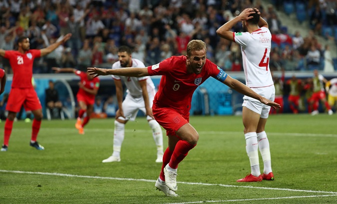 Tunisia vs England - Volgograd Arena, Volgograd, Russia - June 18, 2018 England's Harry Kane celebrates scoring their second goal.