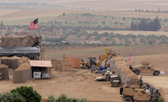 U.S. forces set up a new base in Manbij, Syria, on May 8, 2018.