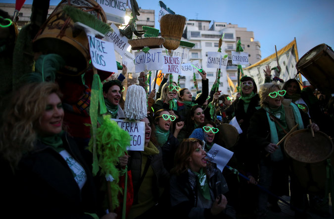 Demonstrators attend a protest in favour of legalising abortion outside the National Congress in Buenos Aires