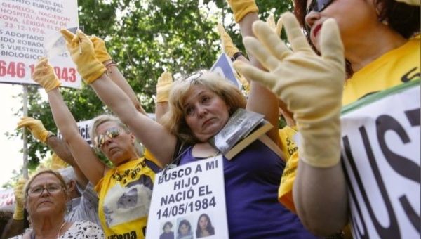 People demonstrate in favor of the stolen babies trial in Madrid, Spain.
