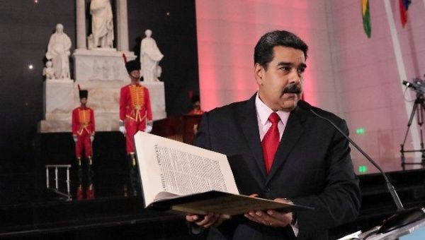 Venezuelan President Nicolas Maduro speaks during the national journalist award ceremony.