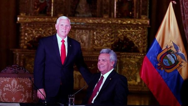Mike Pence and Lenin Moreno met Thursday at Carondelet, Ecuador's presidential palace. 