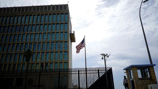 A security officer stands next to the U.S. Embassy in Havana, Cuba, June 8, 2018. 