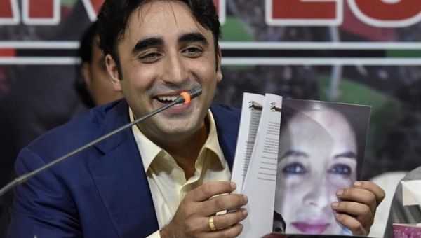 Bilawal Bhutto Zardari, president of the Pakistan People's Party, speaks during a press conference in which he reveals the party's manifesto for the general elections, in Islamabad (Pakistan) Thursday, June 28, 2018.