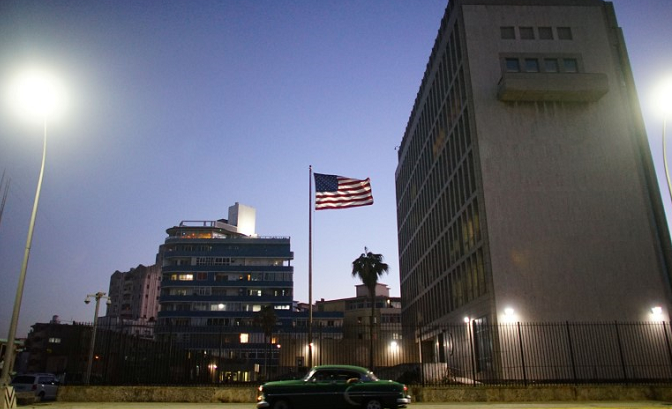 Dusk a the U.S. Embassy in Havana, Cuba, January 12, 2017