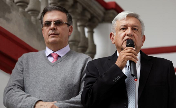 Mexico's President-elect Andres Manuel Lopez Obrador and his designated foreign minister Marcelo Ebrard hold a news conference in Mexico City, Mexico July 10, 2018.
