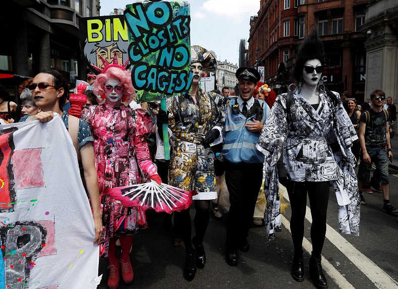 LGBTIQ people marched in London to demonstrate against homophobia and xenophobia.
