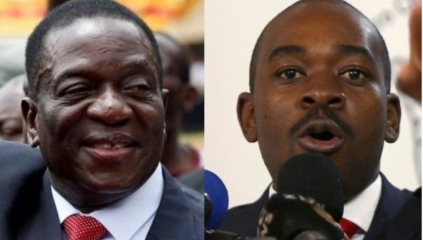 Mnangagwa (L) and Chamisa face off in Zimbabwe's first post-Mugabe election.