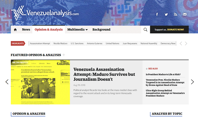 Screen shot of Venezuelanalysis website.