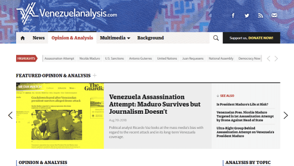 Screen shot of Venezuelanalysis website.