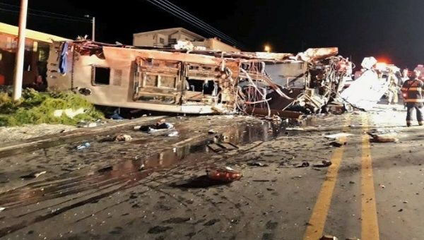 The Colombian bus crashed Tuesday at 2:55 a.m.