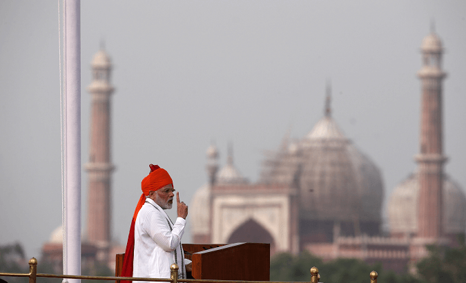 Indian PM Narendra Modi addresses the nation during Independence Day celebrations.