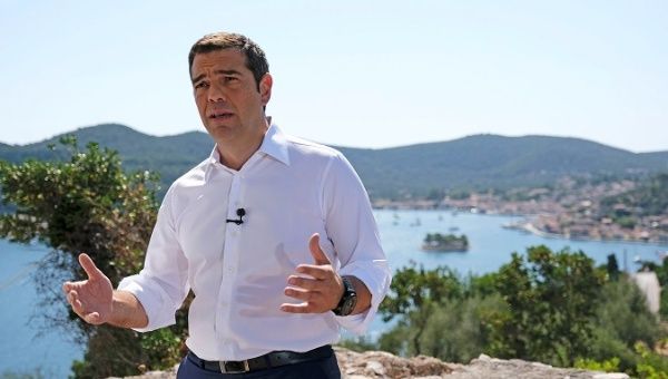 Greek Prime Minister Alexis Tsipras addresses the nation from the island of Ithaca, Greece, August 21, 2018