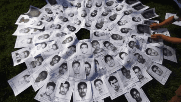 Photos of the 43 missing Ayotzinapa Teacher Training College students at a demonstration in Mexico, October 2014.
