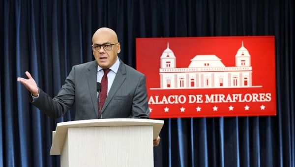 Communications vice-president Jorge Rodriguez during press conference. 