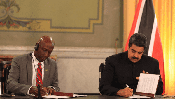 Prime Minister of Trinidad and Tobago Keith Rowley and Venezuelan President Nicolas Maduro.