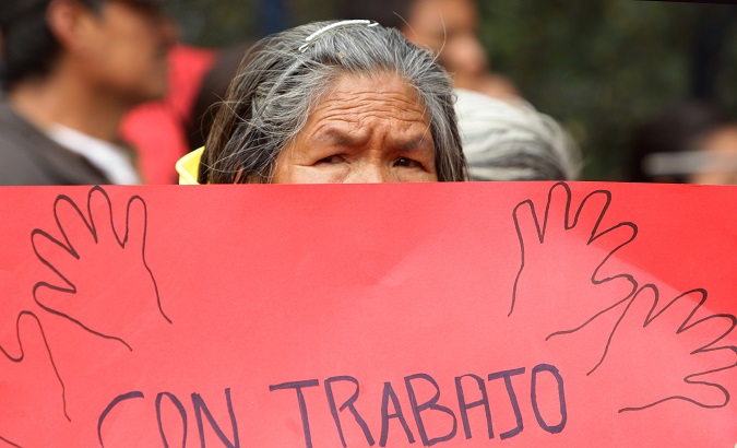 A woman campaigning for improved rights for the elderly in Mexico City, August, 2017.