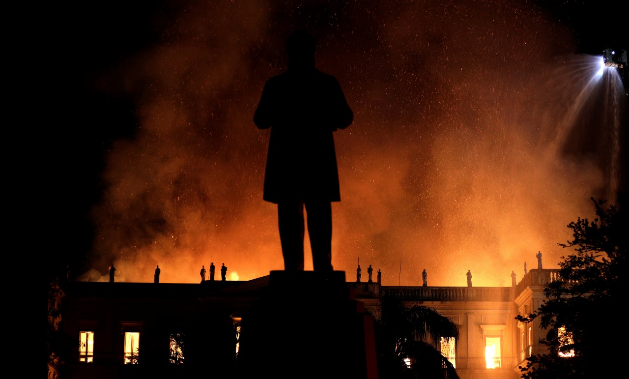 A fire burns at the National Museum of Brazil in Rio de Janeiro, Brazil Sept. 2, 2018.