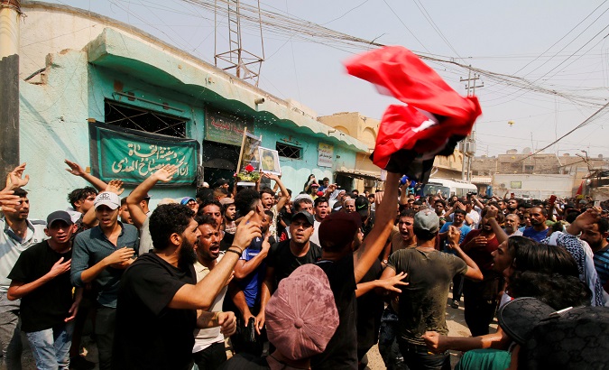 Mourners at the funeral of a protester, who was killed in clashes with security forces in Basra, Iraq September 4, 2018.