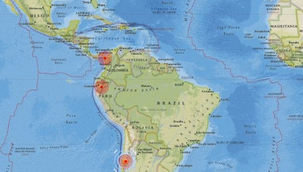 Three earthquakes in Latin America in less than an hour. 