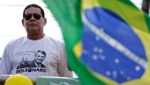 Hamilton Mourao, vice presidential candidate of Jair Bolsonaro, attends a rally in Manaus.