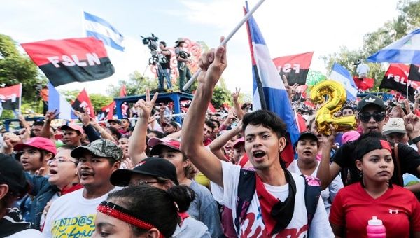 Sandinista youth take part in pro-government demonstrations. 