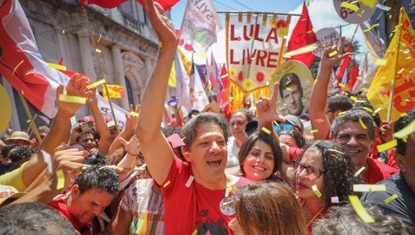 Fernando Haddad, the Workers’ Party candidate for the presidency, walks among supporters during a recent election campaign event. 