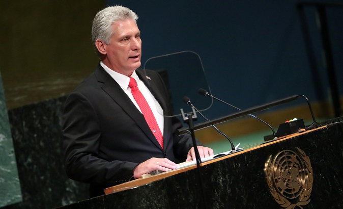 Cuba's President Miguel Diaz-Canel speaks at the Nelson Mandela Peace Summit during the 73rd U.N. General Assembly in New York, U.S., Sept. 24, 2018.