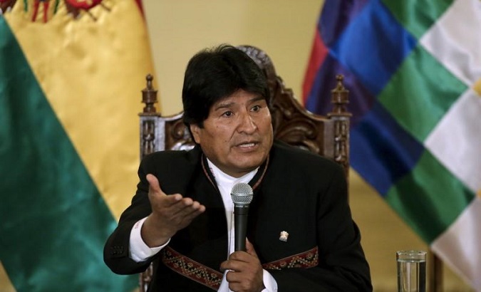 Bolivia's President Evo Morales speaks during a conference at the presidential palace in La Paz, Bolivia, Feb. 22, 2016.